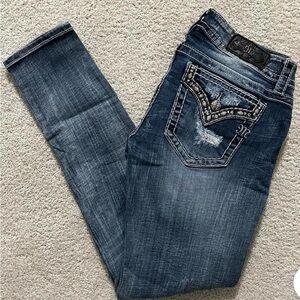 Miss Me Dark Blue Boot Cut Jeans with Embellished Back Pockets